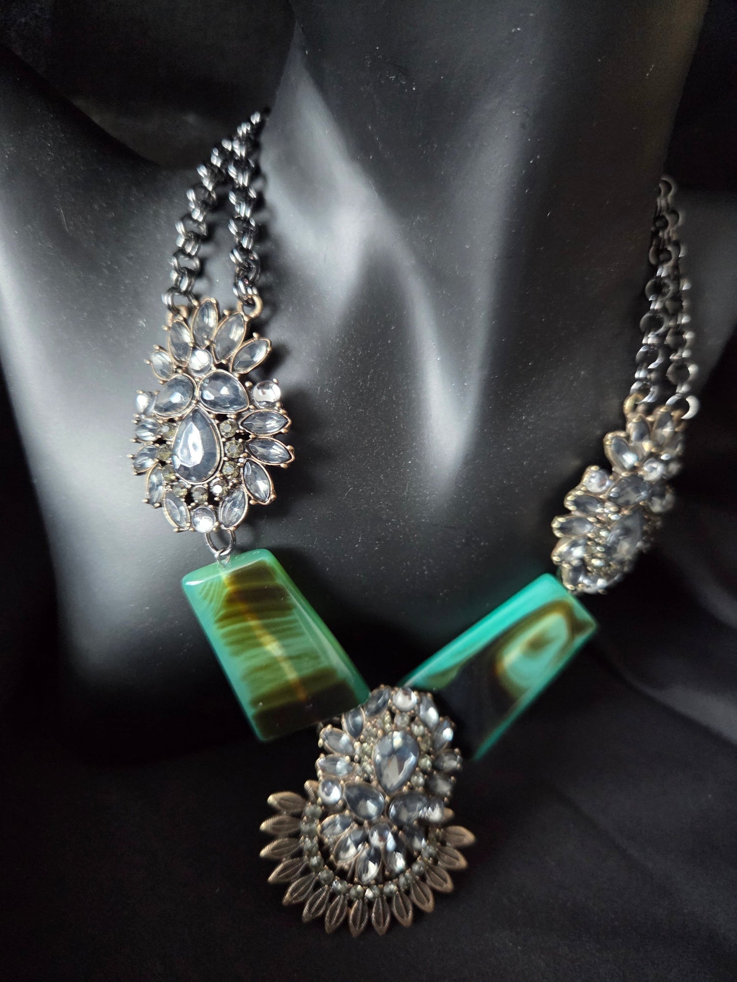 Handmade Green Agate & Crystal Statement Necklace