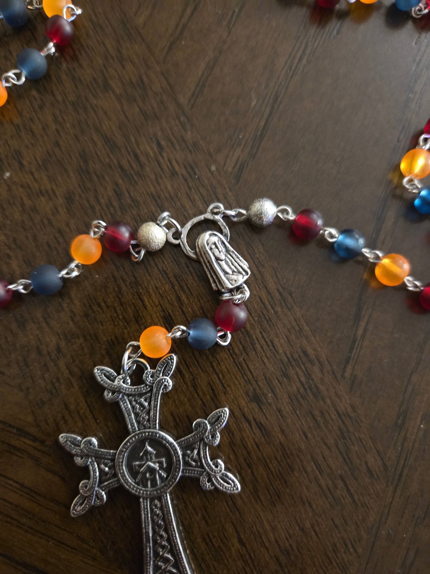 Armenian Khachkar Rosary – Frosty 6mm Beads & Zinc Alloy Khachkar Cross