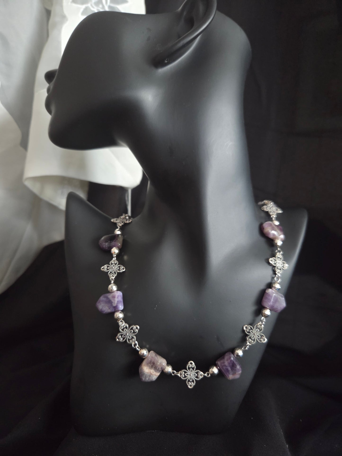 Amethyst & Cross Statement Necklace – One of a Kind