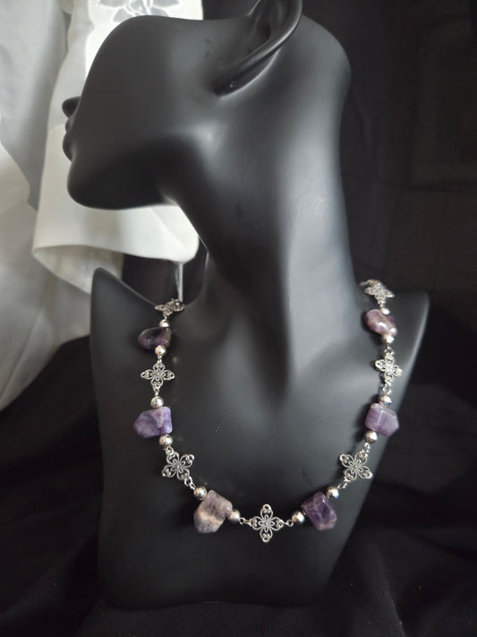 Amethyst & Cross Statement Necklace – One of a Kind