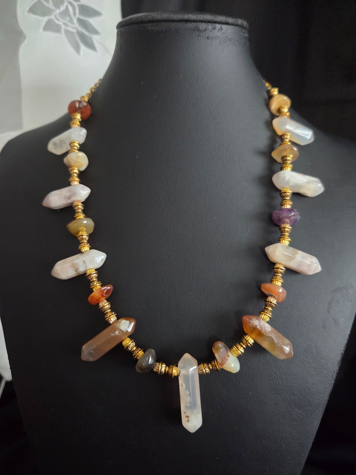 Mixed Gemstone Wand Necklace – Citrine, Amethyst, Carnelian & Quartz