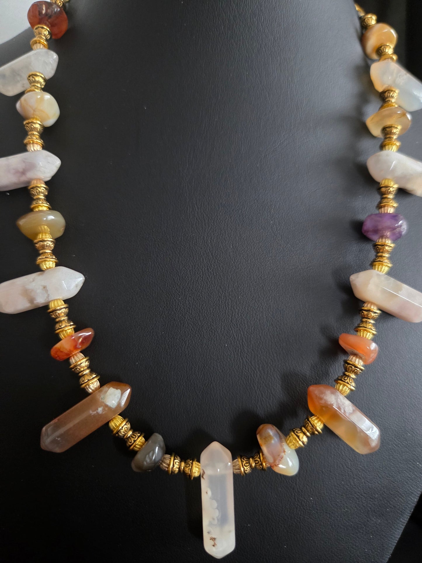 Mixed Gemstone Wand Necklace – Citrine, Amethyst, Carnelian & Quartz