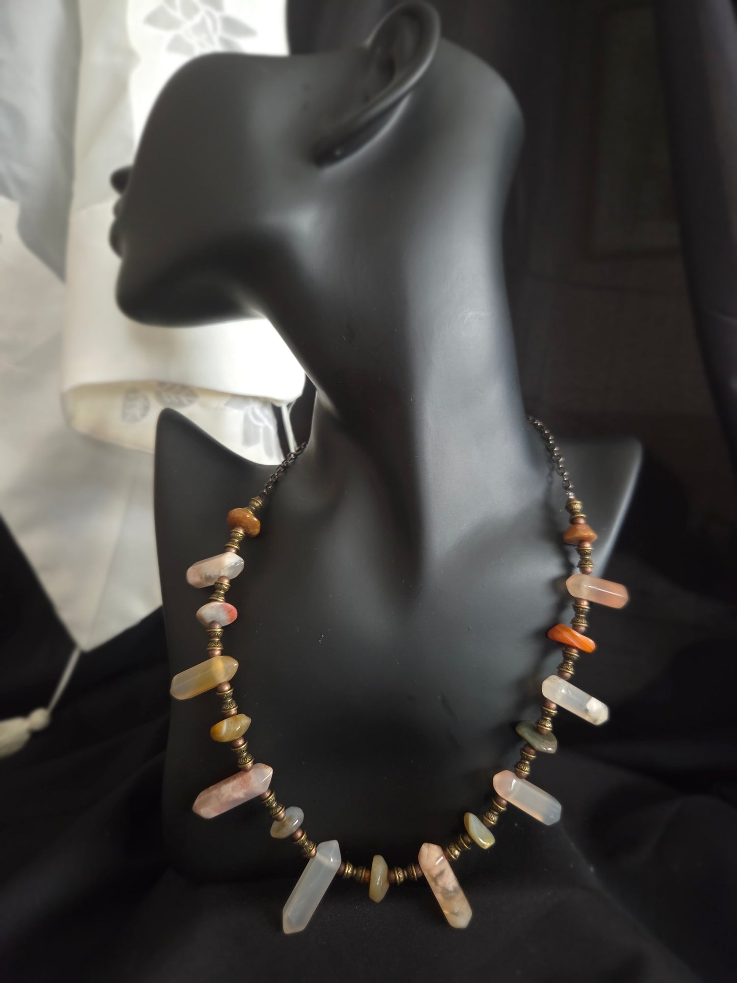 Mixed Gemstone Wand Necklace – Citrine, Amethyst, Carnelian & Quartz
