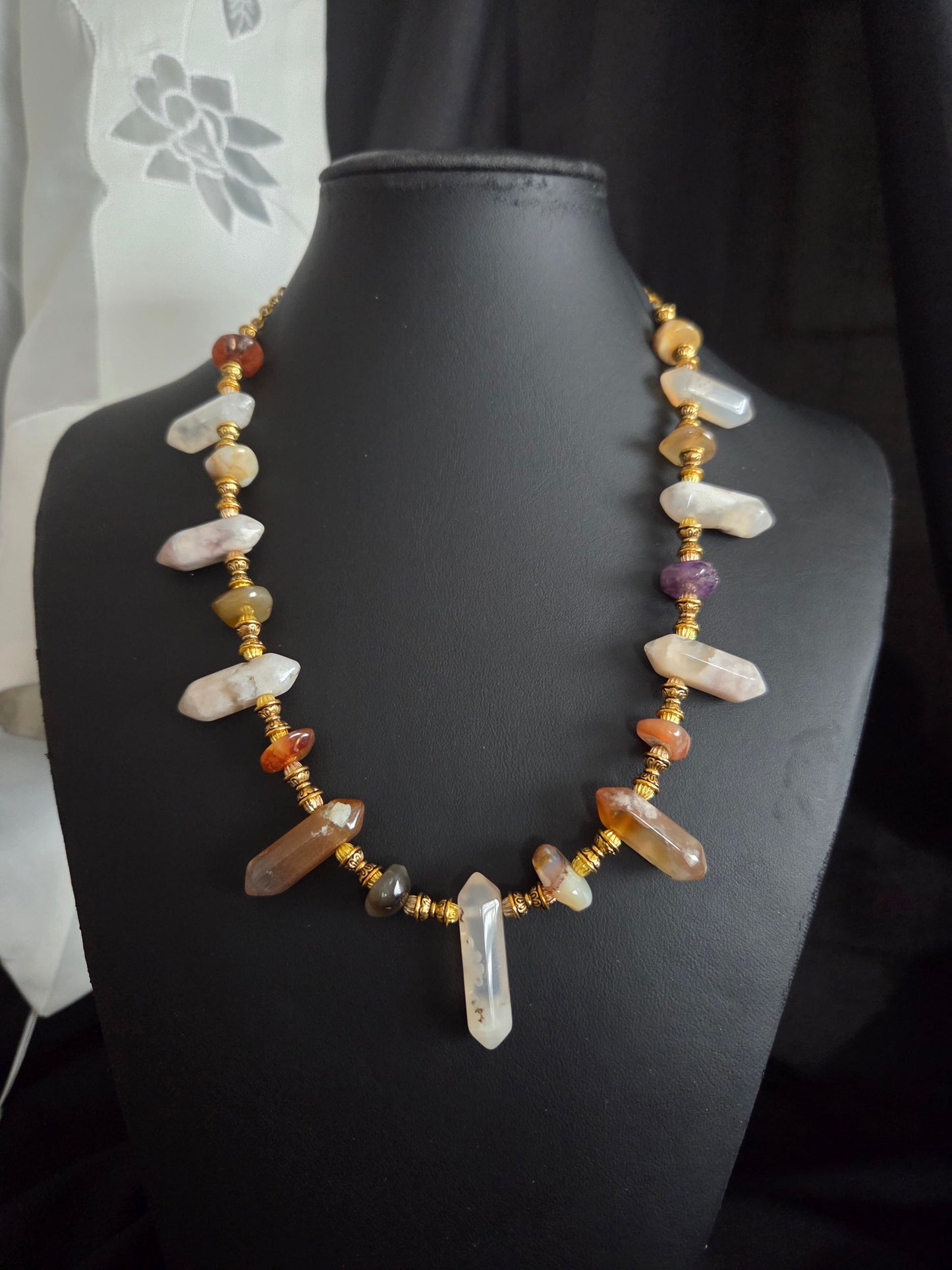 Mixed Gemstone Wand Necklace – Citrine, Amethyst, Carnelian & Quartz