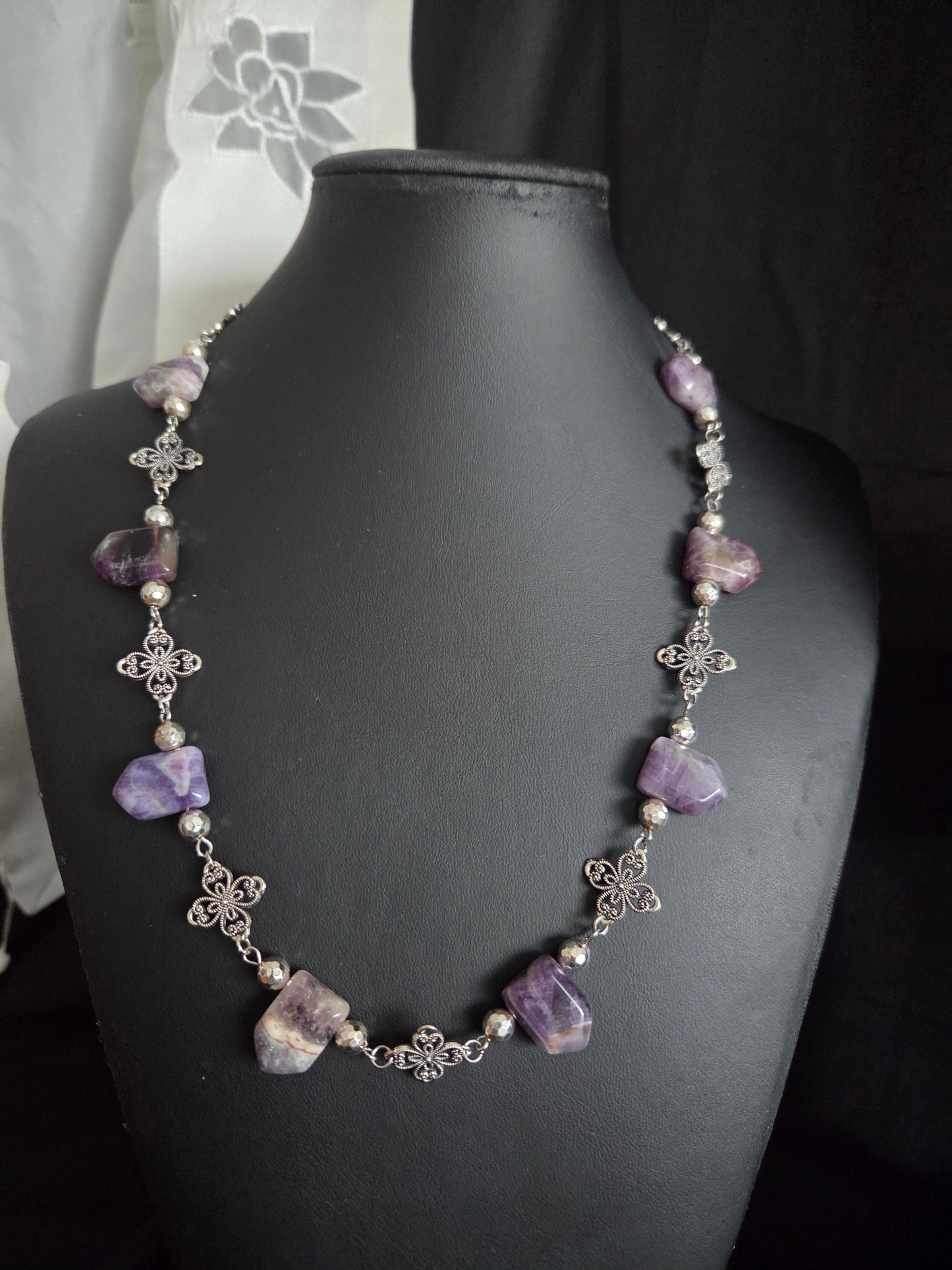 Amethyst & Cross Statement Necklace – One of a Kind