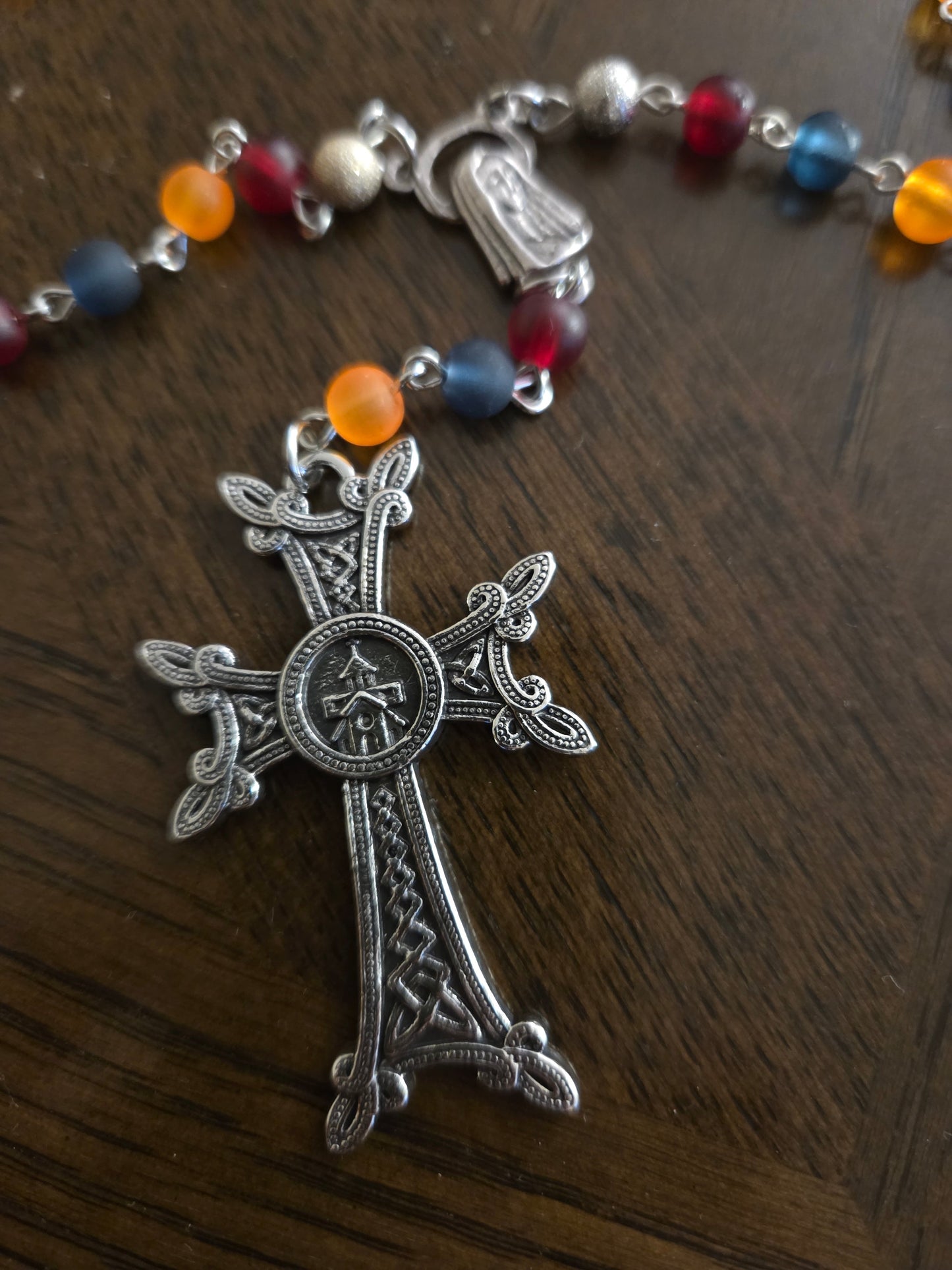 Armenian Khachkar Rosary – Frosty 6mm Beads & Zinc Alloy Khachkar Cross