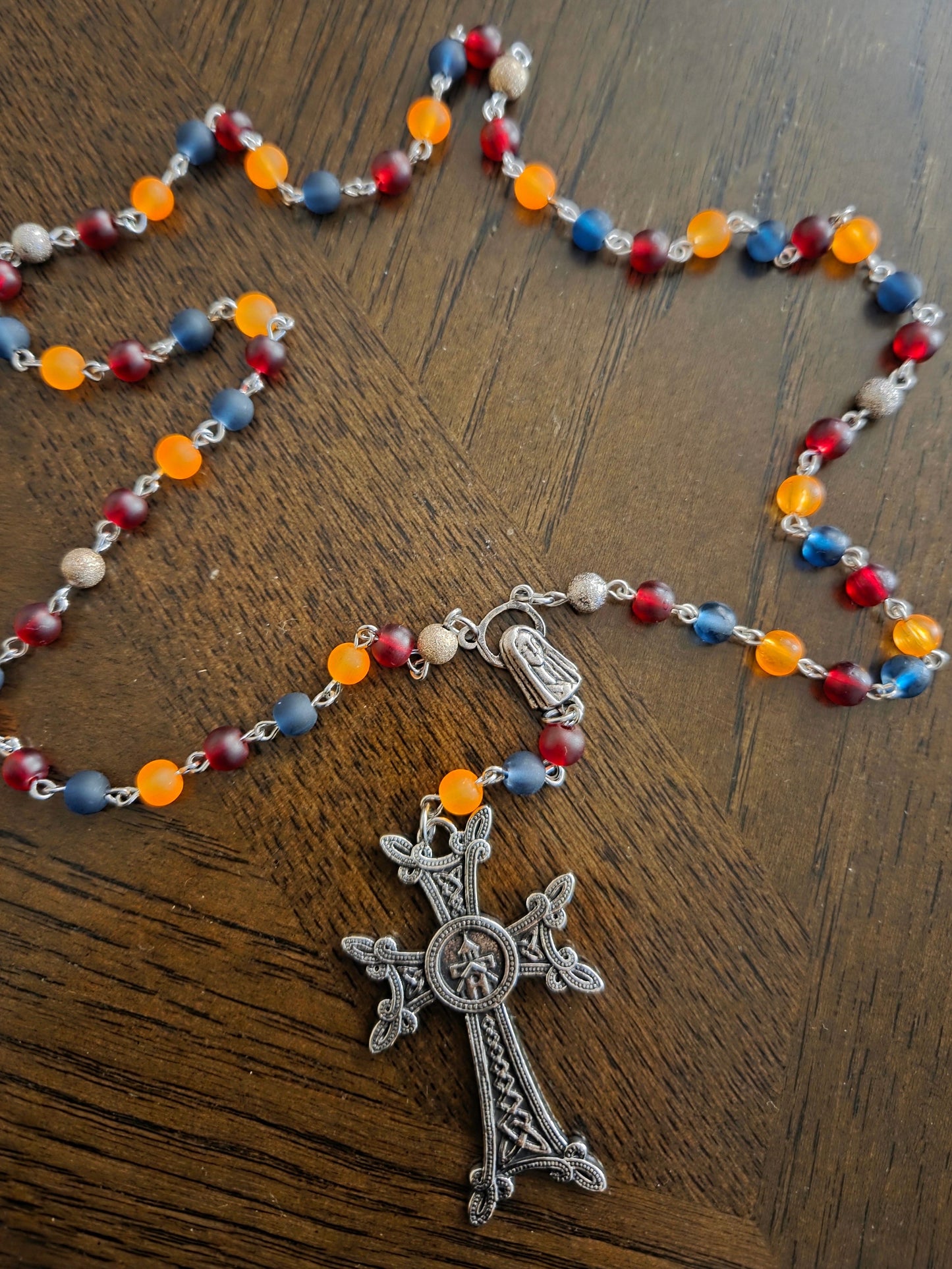 Armenian Khachkar Rosary – Frosty 6mm Beads & Zinc Alloy Khachkar Cross