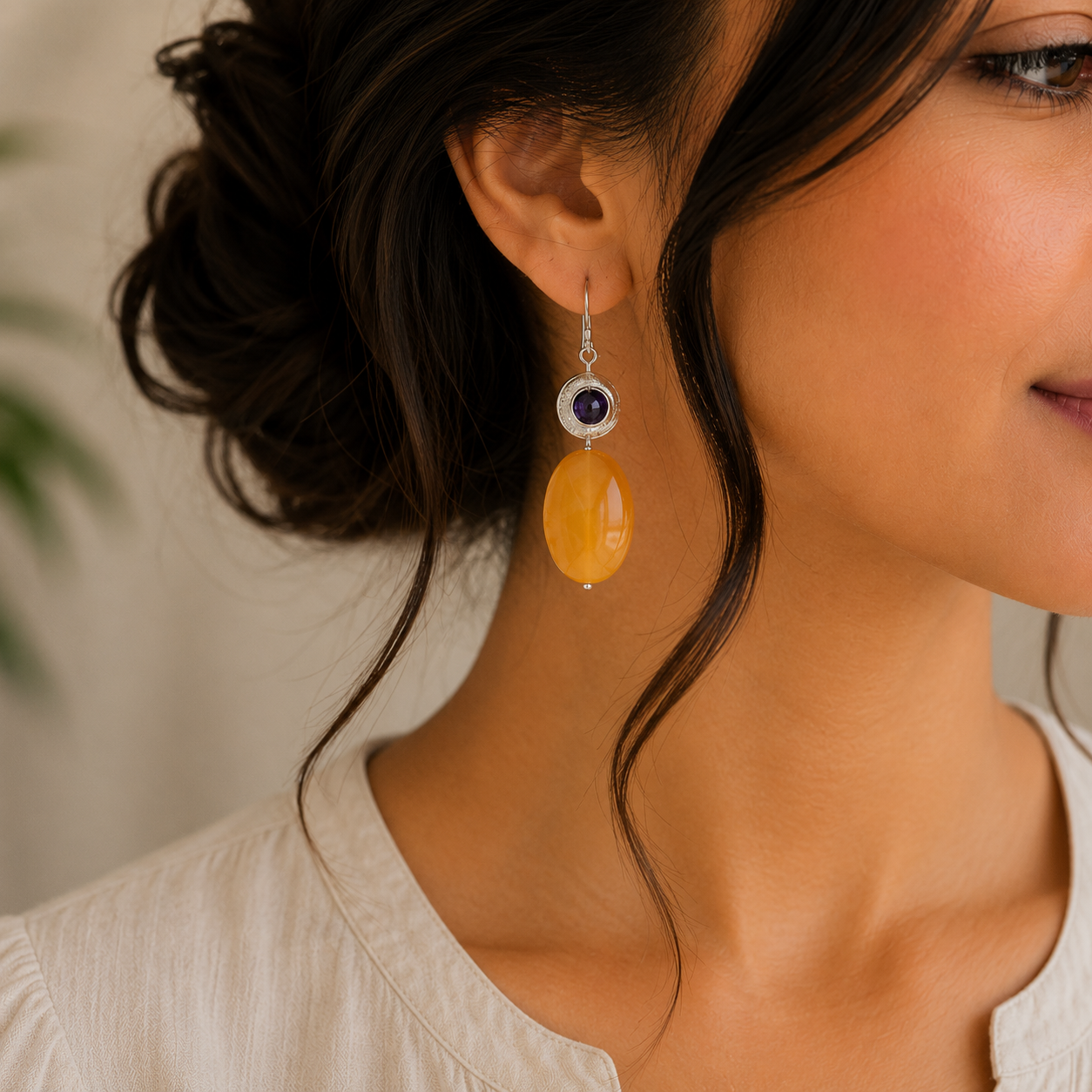 Carnelian & Purple Crystal Earrings