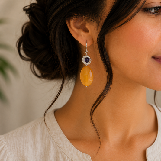 Carnelian & Purple Crystal Earrings