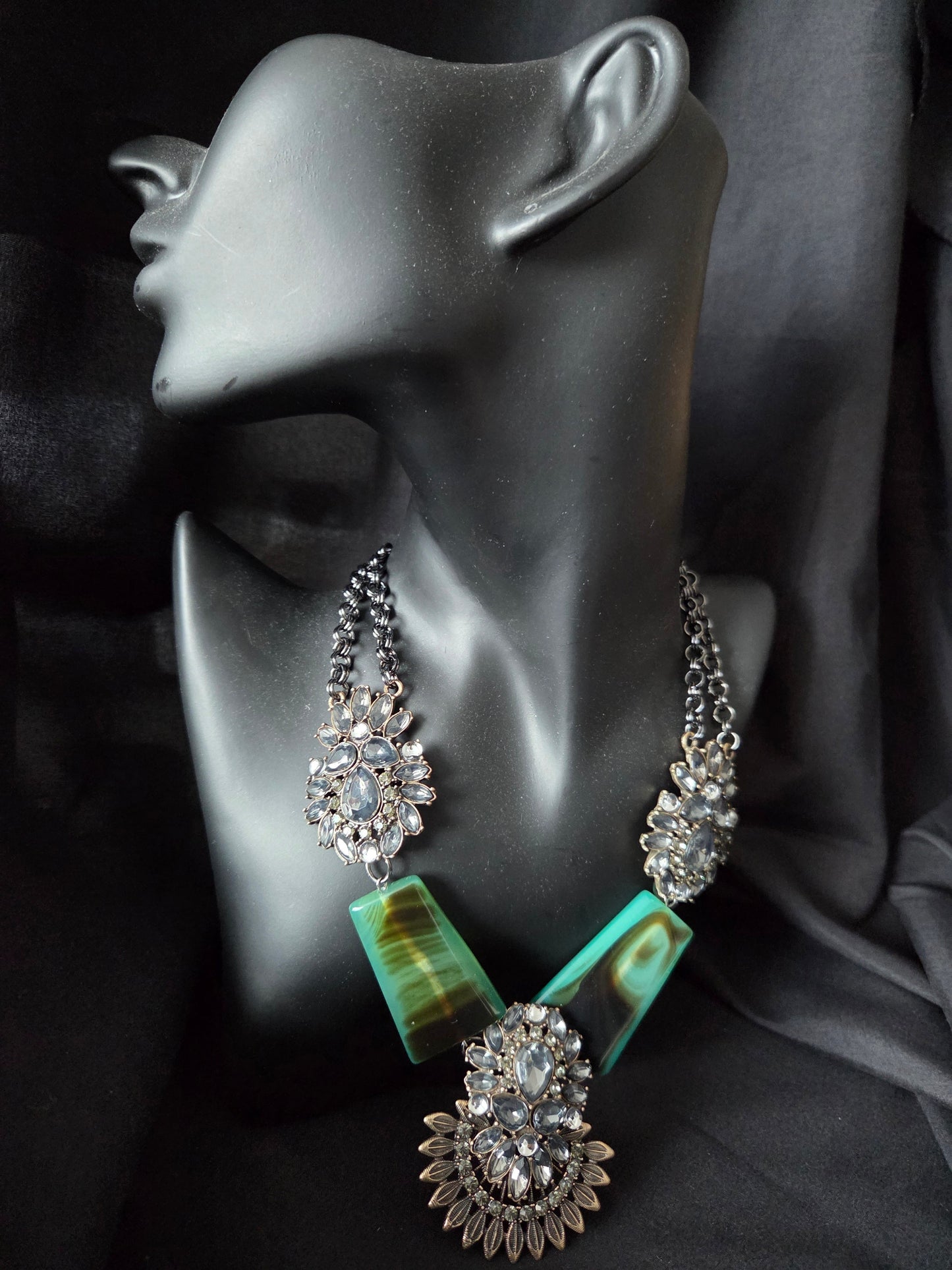 Handmade Green Agate & Crystal Statement Necklace
