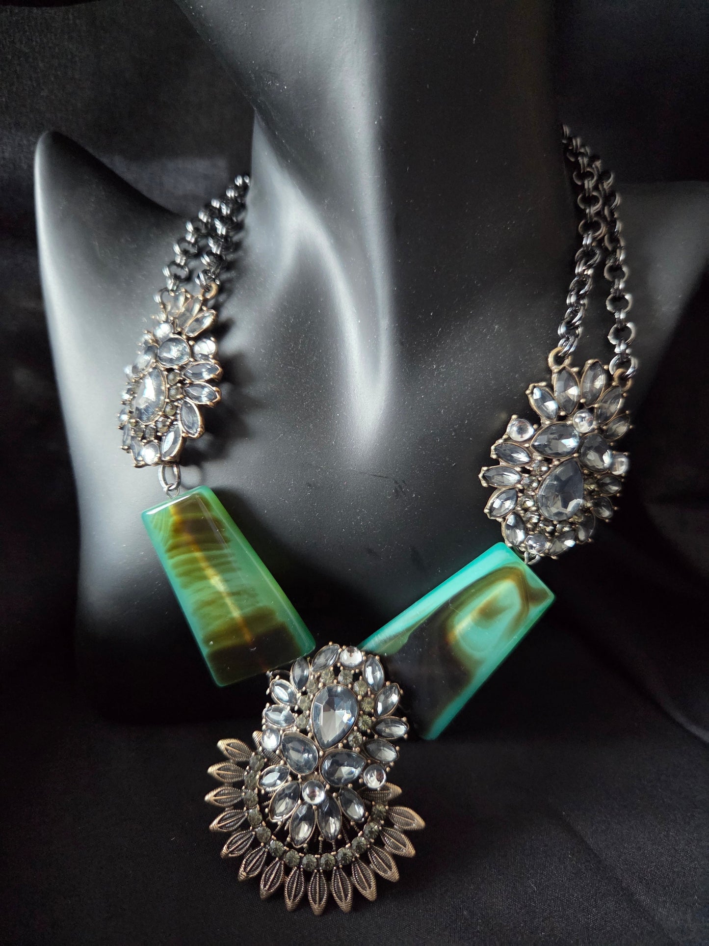 Handmade Green Agate & Crystal Statement Necklace